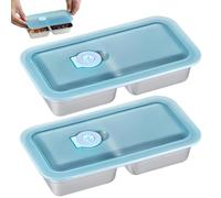 Jeorywoet Stainless Steel Snack Box, 2Pcs Stainless Steel Snack Box 7.87x4.13x1.57in 2 Compartment Containers with Clear Lid for Travel and Outdoor Camping, Snackle