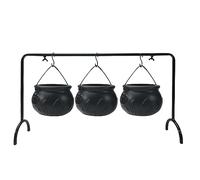 Jeorywoet Witches Cauldron Set of 3 Mini Cauldron on Rack Black Plastic Witches Cauldron Halloween Candy Bowl Bucket for Halloween Party Hocus Pocus Decor, Plastic Cauldron