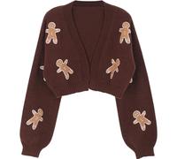Jeorywoet Women's Cute Gingerbread Man Christmas Cardigan - Long Sleeve V-Neck Style Soft Warm Winter Cardigan, XL