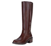 Jeossy Women's Knee High Riding Boots, Round Toe and Low Block Heel, Whisky, 8 UK