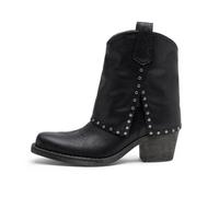 Jeossy Women's Western Studded Ankle Boots Square Toe Low Block Heel | Fold over fashion booties, pull on embroidered faux leather upper boots, country festivals, concerts, jeans, dresses