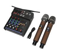 JEOZBM Professional Sound Mixer, Small 4 Channel Stereo Mixer Soundboard Console System, BT DJ Mixer with 2 Microphones for Recording Streaming