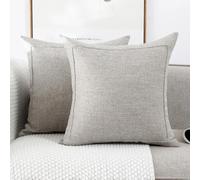 Jepeak Burlap Linen 24x24 Inch Throw Pillow Covers Pack of 2 Solid Square Cushion Covers Farmhouse Decorative Spring Pillow Cases for Sofa Couch Bed Home Decor, Beige/Khaki Threads