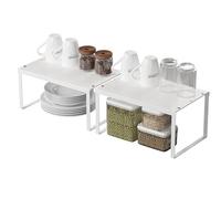 JEPEErbz Kitchen Cupboard Organiser, 2-Pack Cabinet Storage Shelf Organizer Rack, Metal Expandable Spice Holder, Stackable Storage Shelves for Cupboard, Shelf Insert, Countertop,Pantry (White)