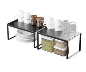 JEPEErbz Kitchen Cupboard Organiser, 2-Pack Cabinet Storage Shelf Organizer Rack, Metal Expandable Spice Holder, Stackable Storage Shelves for Cupboard, Shelf Insert, Countertop,Pantry (Black)