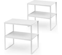 JEPEErbz Kitchen Cupboard Organiser, 4-Pack Cabinet Storage Shelf Organizer Rack, Metal Expandable Spice Holder, Stackable Storage Shelves for Cupboard, Shelf Insert, Countertop,Pantry (White)