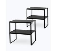 JEPEErbz Kitchen Cupboard Organiser, 4-Pack Cabinet Storage Shelf Organizer Rack, Metal Expandable Spice Holder, Stackable Storage Shelves for Cupboard, Shelf Insert, Countertop,Pantry (Black)