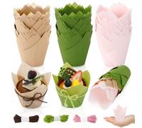 JEPELUS 150 Pcs Tulip Cupcake Liners for Baking, Greaseproof Paper Muffin Liners, Standard Cupcake Wrappers with DIY Bow-Making Jute Twine for Wedding Birthday Party Baby Shower Catering Restaurants