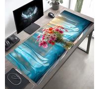 JEPGFOU Gaming Mouse Pad, Blue Flower Mouse Mat with Stitched Edges, Large Extended XXL Mousepad with Anti Slip Base, for Desk Keyboard Decoration, Gifts for Men Adults Kids 1400x600x3mm PjY3609 O-9