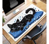 JEPGFOU Mouse Mat, Gaming Mouse Pad Cat, 140 x 60cm Large Mause Mat Black, Non-Slip Rubber Base Accessories, Waterproof, Stitched Edges Mausepad, Improved Precision and Speed PjY2656 9-6
