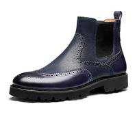 Jepsen Gord Men's Chelsea Boots, Genuine Leather Wingtip Brogue Dress Boots for Men, Pull On Business Casual Ankle Boots, Blue, 9.5
