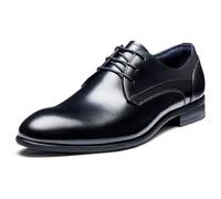 Jepsengord Men's Dress Shoes Wingtip Genuine Cowhide Leather Oxfords with Brogue Formal Business Wedding Derby Shoes, Black Plain Toe, 6 UK