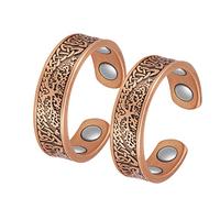 Jeracol 2Pcs Copper Magnetic Rings with 4 Strong Magnets(Each up to 3500 Gauss),Tree of Life Design Magnetic Copper Rings for men/women,Adjustable size with A Gift Box.(Tree of Life)