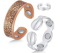 Jeracol 2Pcs Copper Rings for Women with Ultra Strength Magnets,Adjustable 99% Solid Pure Copper Magnetic Ring in Gift Box(Copper&Silver)