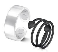 Jeracol 2Pcs Magnetic Rings for Women with 4X Ultra Strength Magnets,99% Copper Rings with Gift Box & Adjustable size(4X&Black)
