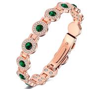 Jeracol Copper Bracelets for Women, Magnetic Bracelet with 4pcs Magnets each link&circular-cut crystals, 99% pure copper, Jewelry Gift (Emerald)