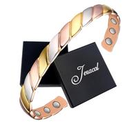 Jeracol Magnetic Bracelet for Women, Pure Copper Pain Relief, Gold Woven Pattern, Magnetic Therapy Bracelet with 6 Powerful Magnets, Adjustable Cuff, Healthcare