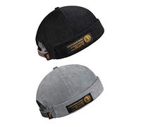 jerague Cotton Brimless Docker Cap Adjustable Street Casual Lovers Visor-Less Sailor Skullcap Beanie Hat, Corduroy-Grey/Black(2 Pack), One Size