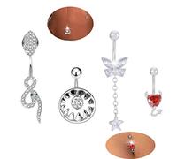 Jerany 4 Pcs Snake Belly Rings for Women Surgical Steel Navel Rings Rhinestone Navel Barbell Butterfly Snake Belly Button Ring Set 304L Nightclub Halloween Body Jewelry Piercing for Women, One Size