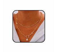 Jerany Gold Layered Necklaces for Women Pearl Pendant Necklace Chains Dainty Herringbone Chain Necklace Jewelry Gift for Her, One Size, Metal, No Gemstone