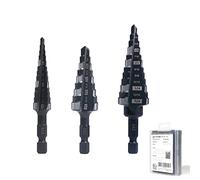 Jerax tools 1/2", 3/4" & 7/8" Quick Change Step Drill Bit Set, Double Fluted M2 High Speed Steel Drill bits for Hole Drilling in Stainless Steel, Copper, Aluminum, Wood, Plastic