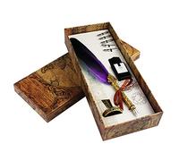 Jerbro Quill Pen, Handcrafted Quill Pen and Ink Set, Antique Dip Feather Pen Set Calligraphy Pen Set Writing Quill Ink Dip Pen with Ink Pen Holder Gift Set (Purple)