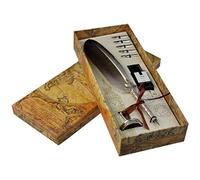 Jerbro Handcrafted Quill Pen and Ink Set, Antique Dip Feather Pen Gift Set (Gray)