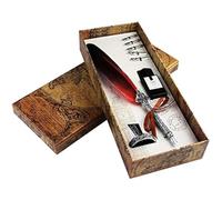 jerbro Quill Pen, Handcrafted Quill Pen and Ink Set, Antique Dip Feather Pen Set Calligraphy Pen Set Writing Quill Ink Dip Pen with Ink Pen Holder Gift Set (Red)