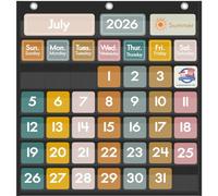 Jercecy 45 Pockets Classroom Calendar for Kids Learning, Pocket Chart Calendar Decor with Special Educational Cards, Teacher and Classroom Must Have Supplies, Boho