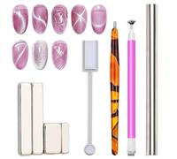 JERCLITY 8 Pieces Cat Eye Magnet for Nails Lengthen Double Ended Cylindrical Nail Magnet Nail Magnetic Stick Flower Nail Magnet Pen Small Rectangular Nail Magnet Set for Cat Eye Gel Polish Nail Art