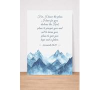 Jeremiah 29:11 Bible Verse Wall Art, Blue Watercolor Mountain Design, Inspirational Scripture Print, Christian Home Decor. Blue. Size A4