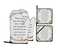 Jeremiah 29 11 for I Know The Plans I Have for You Heat Resistant Oven Mitts and Pot Holders Set of 4-500°f Protection Utensil Pocket for Grilling, Baking, Cooking