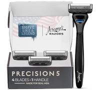 Jeremy's Razors for Men: Precision 5 Blade Razor - Stainless Blades, Lubricating Strip, Precision Trimmer - Men's Shaving Essentials Kit, Travel Shaver Face Body Head Shavers (1 Razor 4 Cartridges)