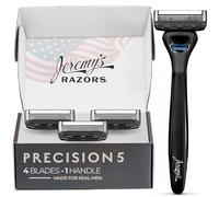 Jeremy's Razors for Men: Precision 5 Blade Razor - Stainless Blades, Lubricating Strip, Precision Trimmer - Men's Shaving Essentials Kit, Travel Shaver Face Body Head Shavers (1 Razor 4 Cartridges)