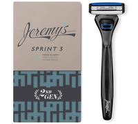 Jeremy's Razors for Men: Sprint 3 Blade Razor - Stainless Blades, Lubricating Strip, Precision Trimmer - Men's Shaving Essentials Kit, Travel Shaver Face Body Head Shavers (1 Razor 1 Cartridge)