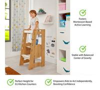 Jerenss Montessori Toddler Learning Tower: Step Stool For Kitchen Helper Kids Toddlers (2-6) Natural