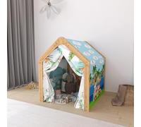 Jerenss Safari Adventure Kids Playhouse | Montessori-Inspired Indoor Play Tent for Toddlers | Natural Wood Frame, Washable Fabric Cover, Jungle Safari Theme for Ages 0-4