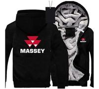 JERFLY Hoodie For Men, Massey-Ferguson Print Long Sleeve Sweatshirts, Autumn/Winter, Thick Warm Hooded Pullover, Jacket with Zip, Sweat Jacket, L, Black