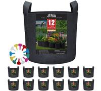 JERIA 12-Pack 10 Gallon, Vegetable/Flower/Plant Grow Bags, Aeration Fabric Pots with Handles (Black), Come with 12 Pcs Plant Labels