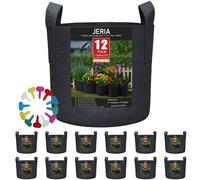 JERIA 12-Pack 7 Gallon, Vegetable/Flower/Plant Grow Bags, Aeration Fabric Pots with Handles (Black) ，Come with 12 Pcs Plant Labels