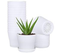 JERIA 16-Pack 4" Plastic Flower Plant Pots Thickened Seedlings Nursery Pots, Flower Plant Container Seed Starting Pots with Pallet (White)