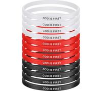 Jerify 12 Pcs God Is First Bracelet Christian Rubber Bracelets Bible Verses Motivational Wristbands for Women Men Faith Gifts, 7.95 x 0.2 inches, Rubber, no gemstone
