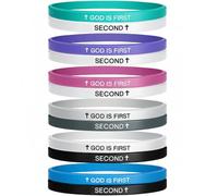 Jerify 12 Pcs God Is First Bracelet Im Second Bracelets Christian Rubber Inspirational Bible Verses Bracelets for Women Men Faith Gifts Religious Gifts, 8 inch, Rubber, no gemstone