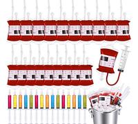 Jerify 36 Pcs Blood Bag Set 20 Pcs IV Bags Pouches 15 Pack Jelly Syringes and Injection Syringe for Halloween Gag Gift Graduation Zombie Vampire, Reusable Party Cups Container