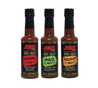 Jerk Centre 3 Bottle Gift Set - Badman, Fireball Hot Jerk Sauce | Duppy Conqueror, Medium Hot Jerk Sauce | Taste of the Ancestors, Mild Hot Jerk Sauce | 3 x 150ml