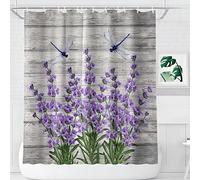 Jerkboo Farmhouse Lavender Shower Curtain Rustic Lavender Dragonfly Bathroom Shower Curtains Purple Lavender Flower Shower Curtain Polyester Fabric Waterproof 12 Pack Plastic Hooks 60x72inch