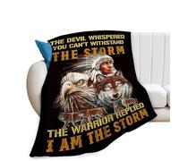 jerkboo Native American Blanket Throws Indian Blanket Wolf Eagle Throw Blanket for Men Women Kids Adults Soft Warm Cozy Fleece Blanket for Couch Sofa Bed 60""x50""