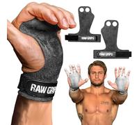 JerkFit RAW Grips 2 Finger Leather Hand Grips for Gymnastics & Cross Training - Full Palm Protection 4 WODs,Weightlifting,Calisthenics, Pull ups - Prevents Rips & Blisters (Large)