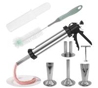 Jerky Gun for Ground Meat, Stainless Steel Sausage Stuffer Jerky Gun Kit with Nozzles & Cleaning Brushes for DIY Cooking, Meal Prepping Kitchen