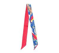 JERLA 100% Mulberry silk Scarf bag scarf Head Hair Ribbon Handbag Handle wrap Tie Bundle Neckerchief Scarf for women, Parrot Blue and Red, 45.67"X2.17"